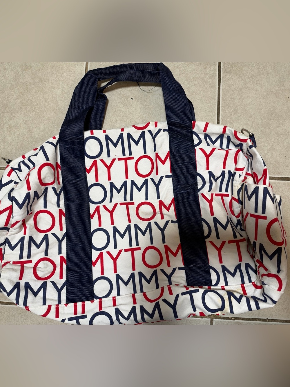 Tommy Hilfiger White Canvas Tote with Navy & Red Logo Print